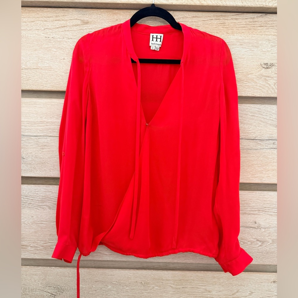 Haute Hippie Vibrant Red SILK Blouse small